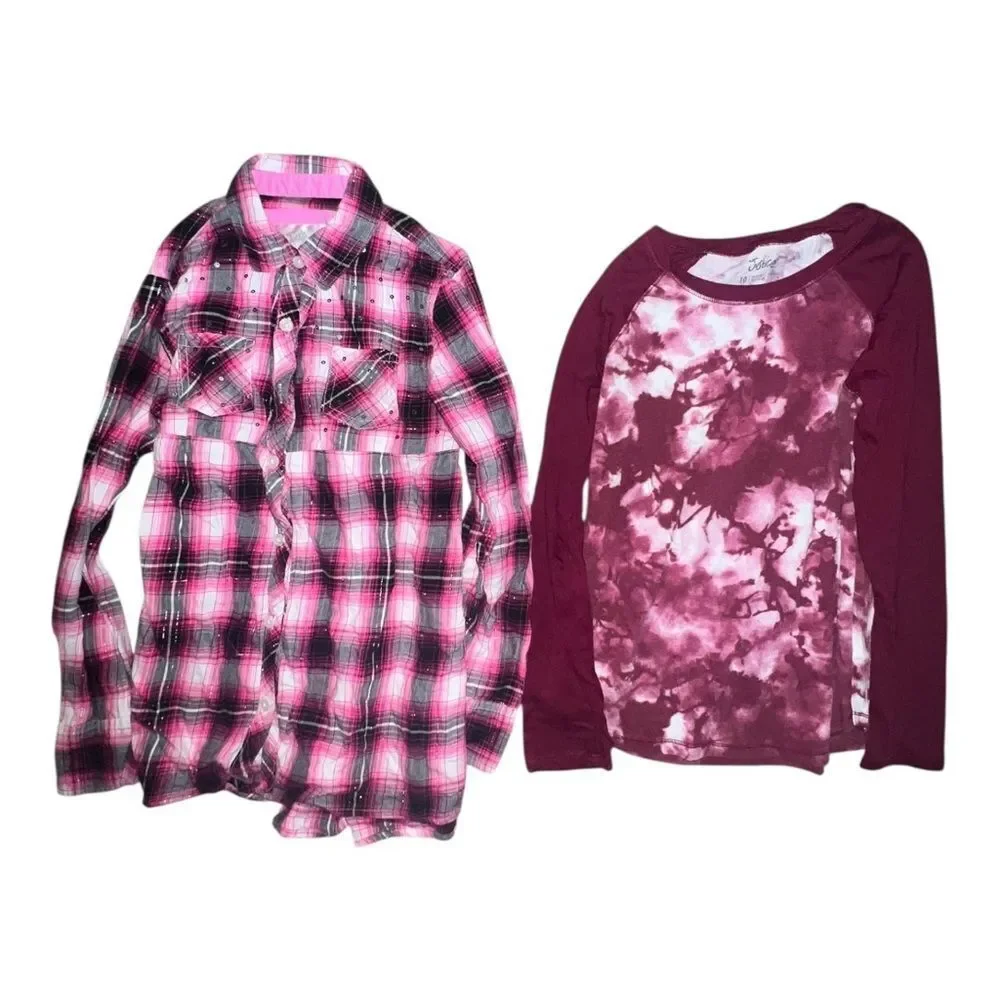 Justice Girls Lot of Five Shirts & Pants Sweatshirt Dress Pajama Top Sz 10 EUC